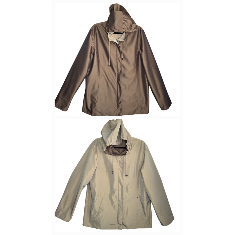 Portrait Womens Reversible Iridescent Tan‎ Brown Hooded Jacket SZ L Minimalist